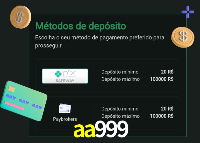 O cassino aa999 oferece uma grande variedade de métodos de pagamento